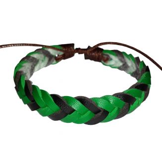 Fako Bijoux® - Armband - Leder - Gevlochten - Groen/Zwart