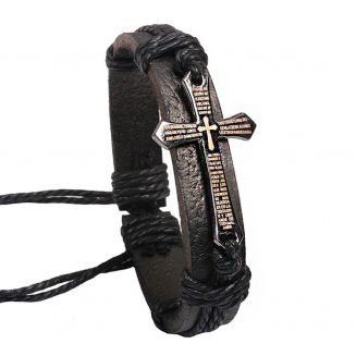 Fako Bijoux® - Armband - Leder - Kruis Smal - Zwart