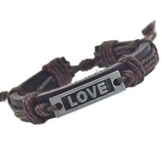 Fako Bijoux® - Armband - Leder - Love - Bruin