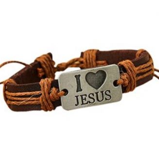 Fako Bijoux® - Armband - Leder - I Love Jesus - Bruin
