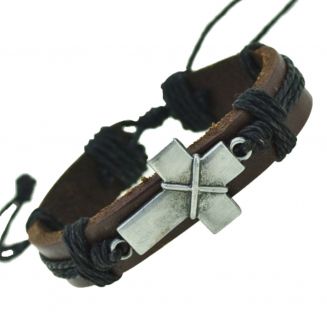 Fako Bijoux® - Armband - Leder - Kruis Bedel - Zwart