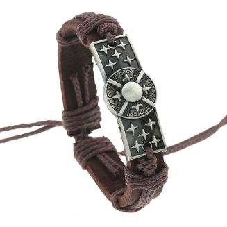 Fako Bijoux® - Armband - Leder - Plate Schild - Bruin