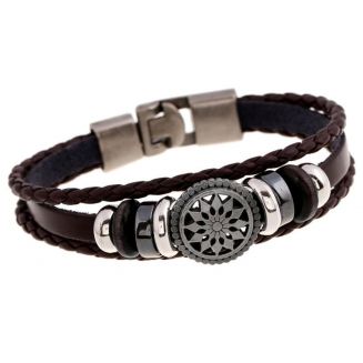 Fako Bijoux® - Armband - Leder Exclusive - Cirkel - 20cm - Bruin