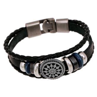 Fako Bijoux® - Armband - Leder Exclusive - Cirkel - 20cm - Zwart