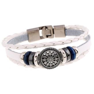 Fako Bijoux® - Armband - Leder Exclusive - Cirkel - 20cm - Wit