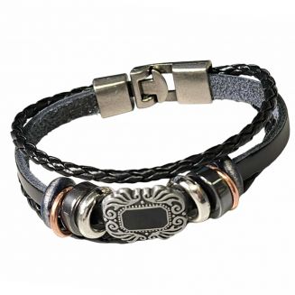 Fako Bijoux® - Armband - Leder Exclusive - Schild - 19cm - Zwart