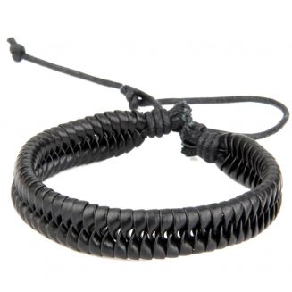 Fako Bijoux® - Armband - Leder - Snake - Zwart
