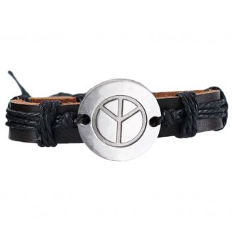Fako Bijoux® - Armband - Leder - Peace Rond - Zwart