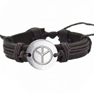 Fako Bijoux® - Armband - Leder - Peace Rond - Bruin