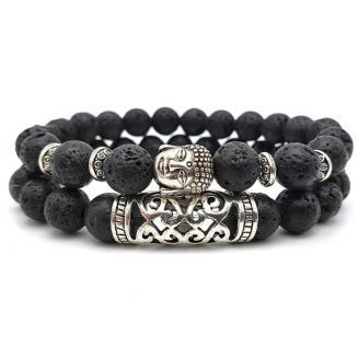 Fako Bijoux® - Buddha Natuursteen Armbanden Set  - Boeddha Kralen Armbanden - Zwart