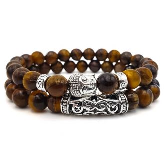 Fako Bijoux® - Buddha Natuursteen Armbanden Set - Boeddha Kralen Armbanden - Tijgeroog