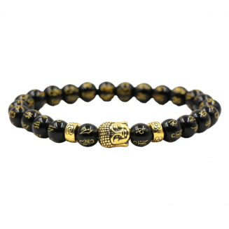 Fako Bijoux® - Buddha Armband - Chinese Tekens - Zwart - Goudkleurig