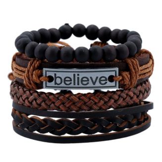 Fako Bijoux® - Armband - Leder - Set Believe - Bruin/Zwart