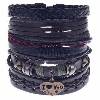 Fako Bijoux® - Armband - Leder - Set Vintage - Hart