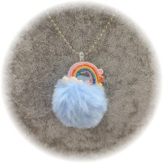 Fako Bijoux® - Kinderketting - Pom Pom Pluche Regenboog - Lichtblauw