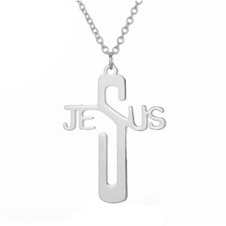 Fako Bijoux® - Ketting Met Kruisje Jesus - Stainless Steel - RVS - Staal - Zilverkleurig