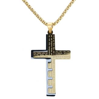 Fako Bijoux® - Cubaans Kruis Key Voor Mannen - Ketting Met Kruis - Heren Ketting - Holy Cross - 33x50mm - 60cm - 2mm - Stainless Steel - RVS - Staal - Goudkleurig