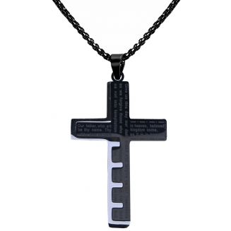 Fako Bijoux® - Cubaans Kruis Key Voor Mannen - Ketting Met Kruis - Heren Ketting - Holy Cross - 33x50mm - 60cm - 2mm - Stainless Steel - RVS - Staal - Zwart