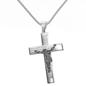 Fako Bijoux® - Cubaans Kruis Jesus Voor Mannen - Ketting Met Kruis - Heren Ketting - Holy Cross - 38x59mm - 60cm - 2mm - Stainless Steel - RVS - Staal - Zilverkleurig