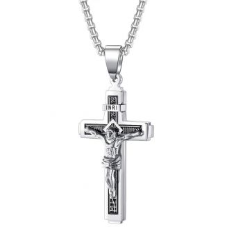 Fako Bijoux® - Cubaans Kruis Jesus Voor Mannen - HD Ketting Met Kruis - Heren Ketting - Holy Cross - 29x55mm - 55cm - 2mm - Stainless Steel - RVS - Staal - Zilverkleurig