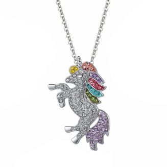 Fako Bijoux® - Ketting Met Hanger - Eenhoorn / Unicorn - Crystal - Kinderketting - Zilverkleurig