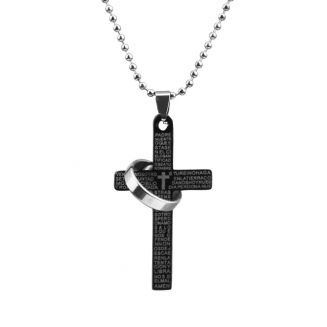 Fako Bijoux® - Ketting - Kruis Met Ring - Zwart