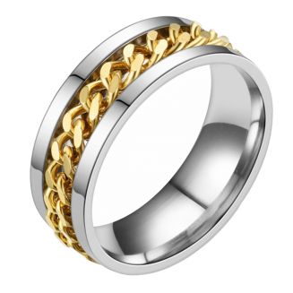 Fako Bijoux® - Fidget Ring - Anxiety Ring - Angst Ring - Stress Ring - Spinning Ring - Draairing - RVS - Zilver/Goud - EU:57 - USA:8 – 18mm