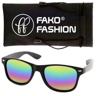Fako Fashion® - Zonnebril - Zwart - Spiegel Regenboog