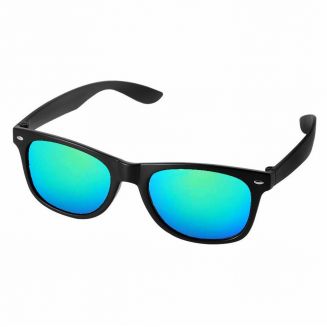 Merkloos - Heren Zonnebril - Dames Zonnebril - UV400 - Mat Zwart - Spiegel Groen/Blauw