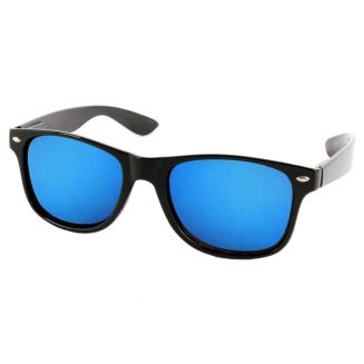 Merkloos - Heren Zonnebril - Dames Zonnebril - UV400 - Mat Zwart - Spiegel Blauw