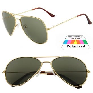 Fako Sunglasses® - Pilotenbril - Polariserend - Polarized - Piloot Zonnebril - Heren Zonnebril - Dames Zonnebril - Goud - Donkergroen