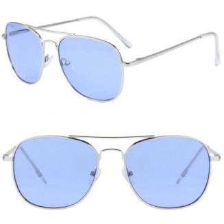 Fako Sunglasses® - Pilotenbril - Piloot Zonnebril - Heren Zonnebril - Dames Zonnebril - Model David - Zilver - Blauw