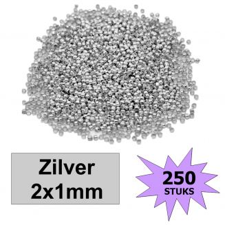 Fako Bijoux® - Knijpkralen - Crimp Beads - Metaal - 2x1mm - 250 Stuks - Zilverkleurig