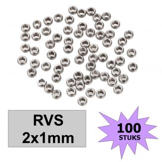 Fako Bijoux® - Knijpkralen - Crimp Beads - RVS - Stainless Steel - 2x1mm - 100 Stuks - Zilverkleurig