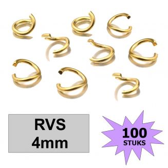 Fako Bijoux® - Jump Ring - Oogjes - Ringetjes - Sieraden Maken - RVS - 4mm - 100 Stuks - Goudkleurig