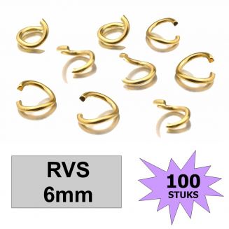 Fako Bijoux® - Jump Ring - Oogjes - Ringetjes - Sieraden Maken - RVS - 6mm - 100 Stuks - Goudkleurig