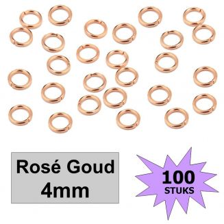 Fako Bijoux® - Oogjes - Ringetjes - Sieraden Maken - Rosé Goudkleurig - 4mm - 100 Stuks