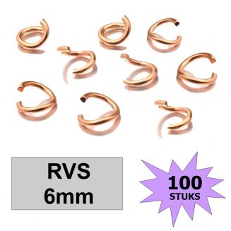 Fako Bijoux® - Jump Ring - Oogjes - Ringetjes - Sieraden Maken - RVS - 6mm - 100 Stuks - Rosé Goudkleurig