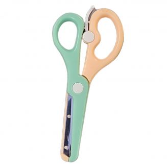 Fako Bijoux® - Kinderschaar - Easy Open - Stainless Steel - Plastic Punt - Soft - 13.5cm - Oranje/Groen