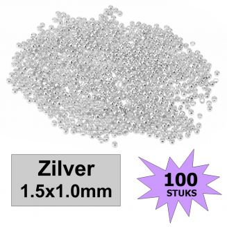 Fako Bijoux® - Knijpkralen - Crimp Beads - Metaal - 1.5x1mm - 100 Stuks - Zilverkleurig