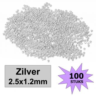 Fako Bijoux® - Knijpkralen - Crimp Beads - Metaal - 2.5x1.2mm - 100 Stuks - Zilverkleurig