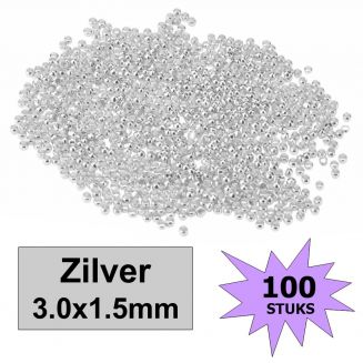 Fako Bijoux® - Knijpkralen - Crimp Beads - Metaal - 3.0x1.5mm - 100 Stuks - Zilverkleurig