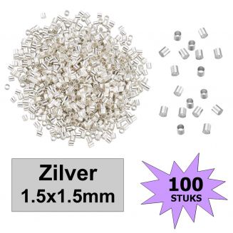 Fako Bijoux® - Knijpkralen - Crimp Beads - Metaal - Tube - 1.5x1.5mm - 100 Stuks - Zilverkleurig