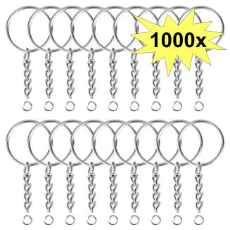 Fako Bijoux® - Sleutelringen Met Ketting - Sleutelhanger Ringen - Splitringen Met Ketting - 25 mm - 1000 Stuks