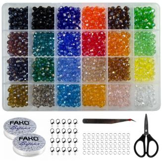 Fako Bijoux® - DIY Kristallen Kralen Set - Facet Geslepen Glas Kralen Kristal - 24 Blinkende Kleuren - Sieraden Maken - 6mm - 1200 Stuks