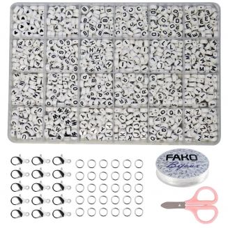 Fako Bijoux® - Letterkralen Set - Letter Beads - Alfabet Kralen - Sieraden Maken - 1200 Stuks - Wit