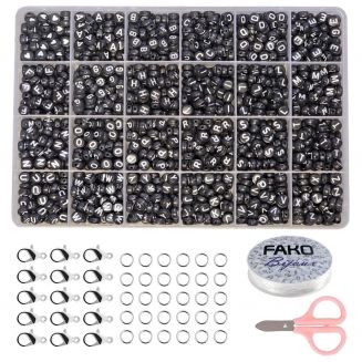 Fako Bijoux® - Letterkralen Set - Letter Beads - Alfabet Kralen - Sieraden Maken - 1200 Stuks - Zwart