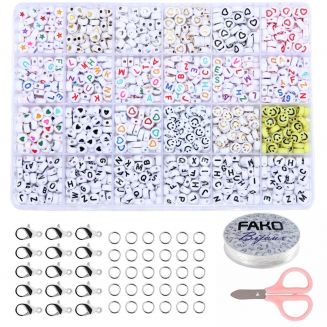Fako Bijoux® - Letterkralen Set - Letter Beads - Alfabet Kralen - Sieraden Maken - Wit Mix