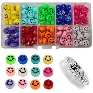 Fako Bijoux® - DIY Smiley Kralen XL Set - Acryl Kralen - Emoji Kralen - Sieraden Maken - 10mm - 10 Kleuren