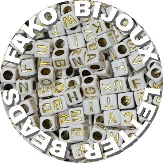 Fako Bijoux® - Letterkralen Vierkant - Letter Beads - Alfabet Kralen - Sieraden Maken - 500 Stuks - Wit/Goud